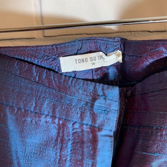 Tono Su Tono Irridescent Blue Slubbed Crop Pants - Picture 3 of 5